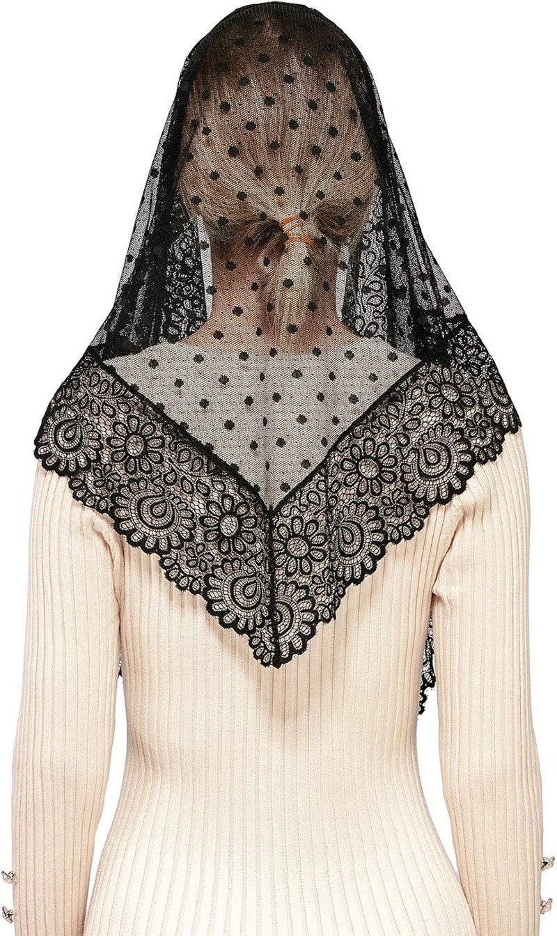 Wgior Triangle Vintage Inspired Lace Chapel Veils Catholic Mass Head Covering Scarf Mantilla Veils for Church - Image 4